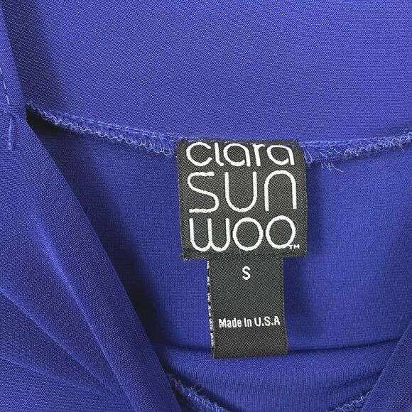 Clara Sun Woo Top Small Cold Shoulder Tunic Royal Blue Shark Bite Hem 3/4 Sleeve - Picture 3 of 4